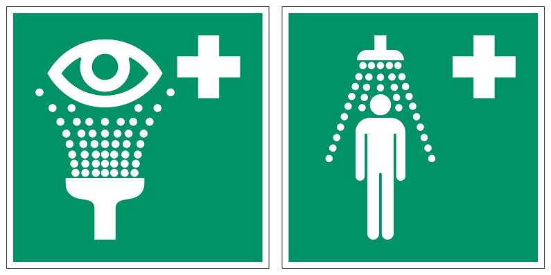 Pictorials of an eyewash and emergency shower station